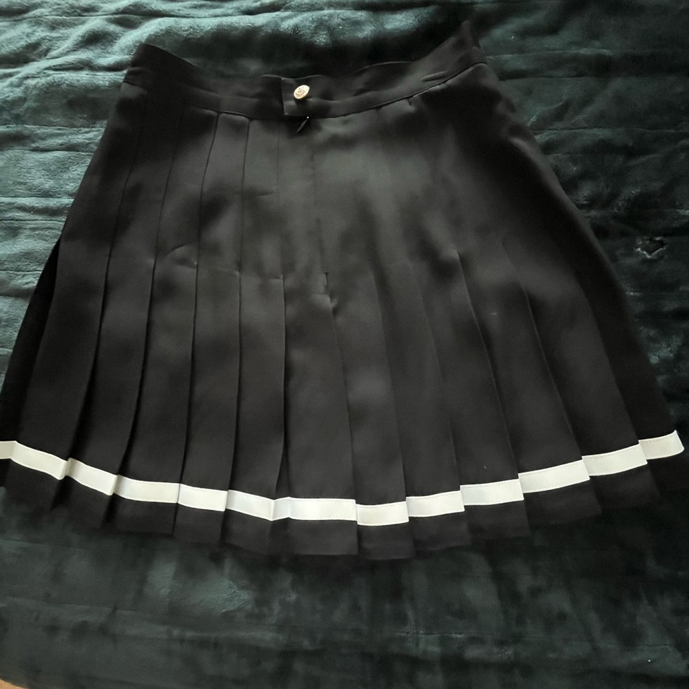Black Pleated Skirt with White Trim - Women's Skirt